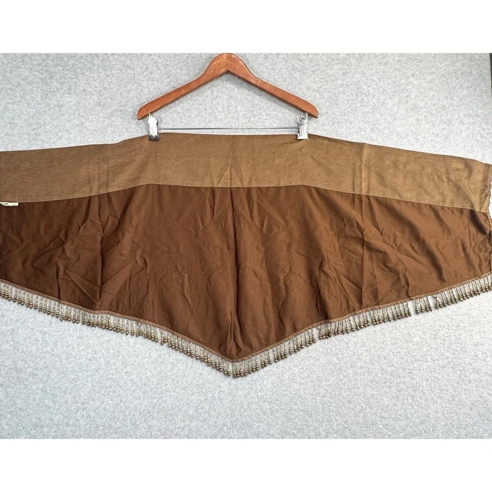 Vintage Faux Suede Beaded Curtain Valance Panels Set of 2 Brown Wood Bead Fringe